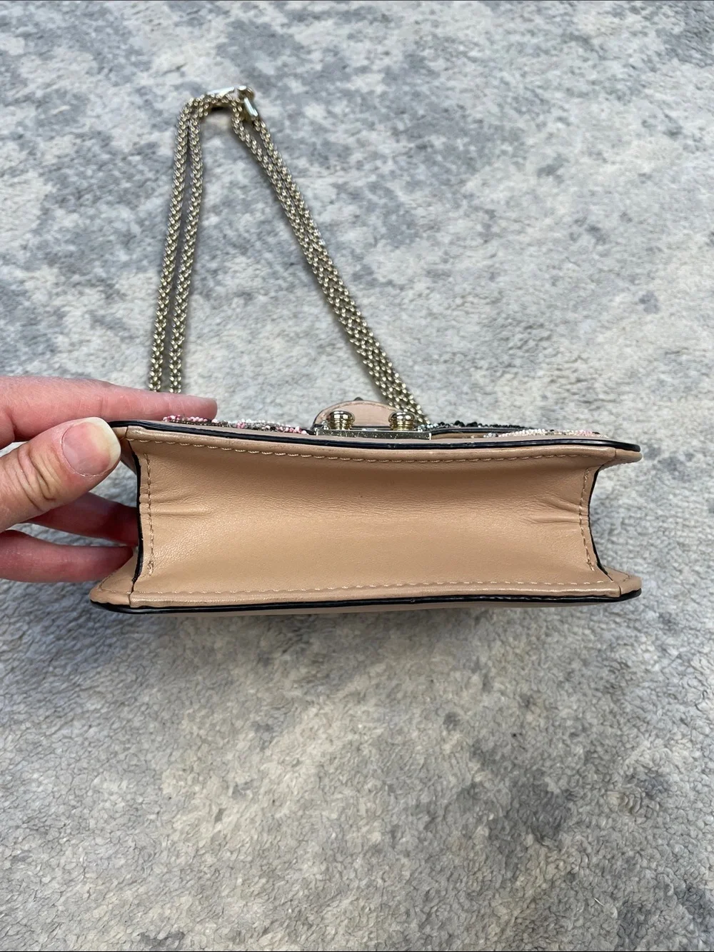 Rare Valentino Garavani Rockstud Butterfly Beaded Shoulder Bag Beige
